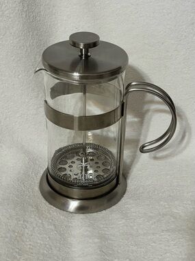 Glass French Press Coffee Maker in Silver Stainless Steel